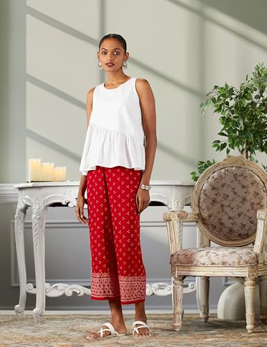 Image of Rangriti Red Liva Palazzo Pants for Women