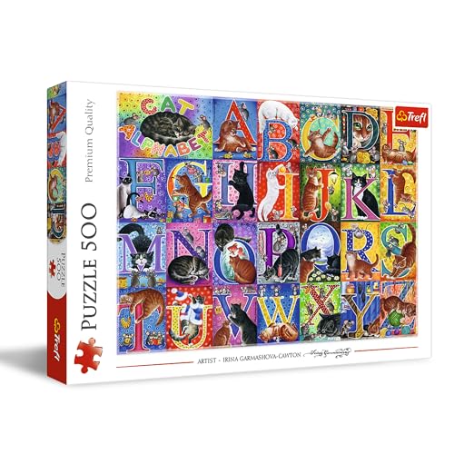 Trefl Alphabet de Chats 500 Pièces-DIY avec Les Animaux, Collage de Peinture, Puzzle Classique pour Les Adultes et Les Enfants à partir de 10 Ans, 37527, Multicoloured