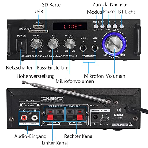 Stereo-Receiver eSynic Bluetooth Verstärker für HiFi-Anlagen