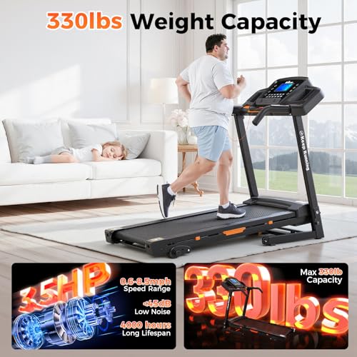 Image of Lastforever 3.5HP Folding Treadmill for Home, 350 lbs Capacity, Portable Treadmills with 3-Level 12% Manual Incline, Bluetooth Speaker, Shock Absorption, Quiet Motor