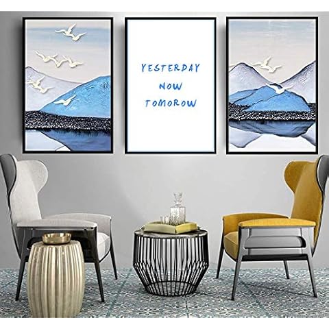 BuerHomie Wall Decor, Blue Sea and Birds Wall Stickers, Wall Art Posters Set of 3 Aesthetic Pictures, Wall Decal for Living Room and Bedroom Cover