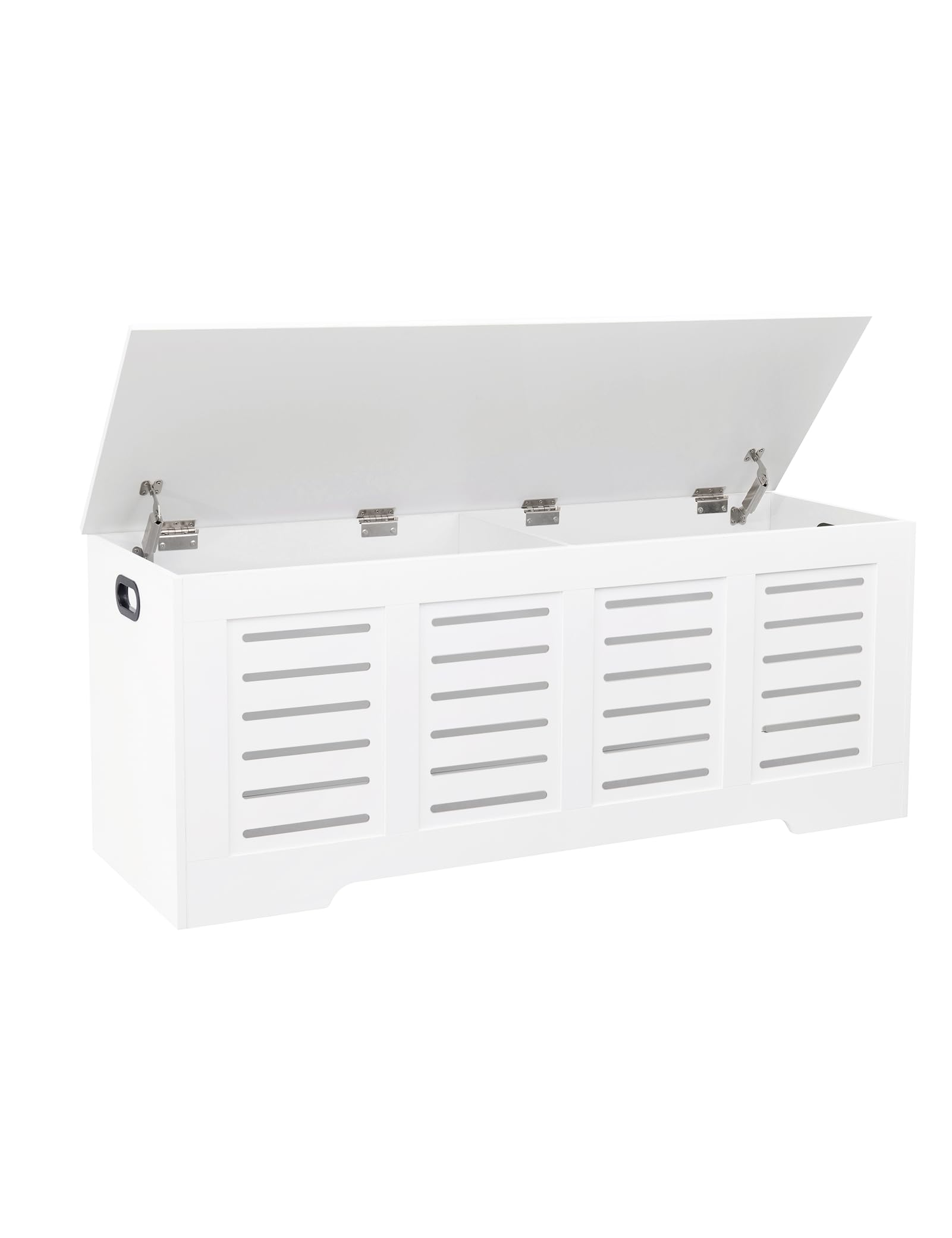 DINZI LVJ Storage Chest, 47.3 Wooden Toy Box with 2 Safety Hinges, Retro Entryway Shoe Storage Bench with Flip-Top, Sturdy Large Storage Trunk for Living Room, Bedroom, Easy Assembly, White