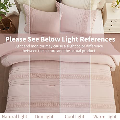 Semech Queen Comforter Set, Ultra Soft Lace Bedding Comforters Queen Size, 3 Piece Pink Queen Comforters For Queen Bed With 2 Pillow Shams (Rose Blush, 88"X88") #TOP1