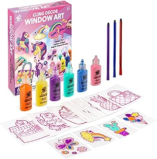 TBC Window Art for Kids Gel Cling Decorations Stained Glass Kit 6 Paints and 20 Stickers Creative Activities Mirror Decor Arts & Crafts for Children Age 5+ as Birthday Thanksgiving Christmas Gifts