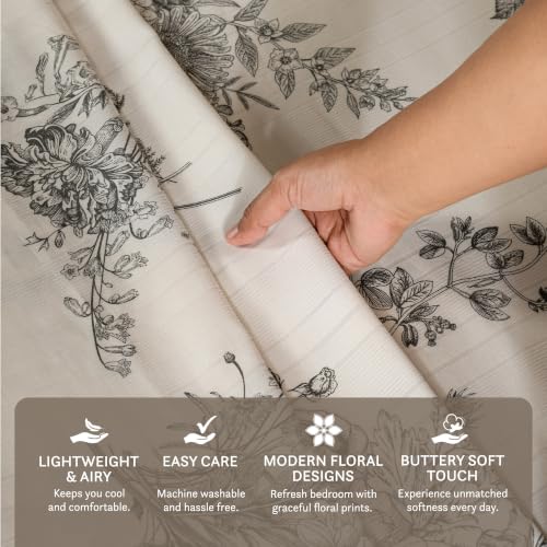 Image of Home Elegance from House of Mytrident | Linen Feel Bed Sheet for Double Bed King Size with Two Pillow Covers | Ultrasoft | Floral 274cm x 250cm | myTrident - Ethereal Grey