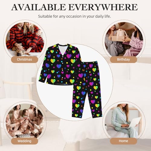 Image of Women'S Long Sleeve Pajama Set Soft Loungewear Button-Down Top & Elastic Waist Pants S- 2XL
