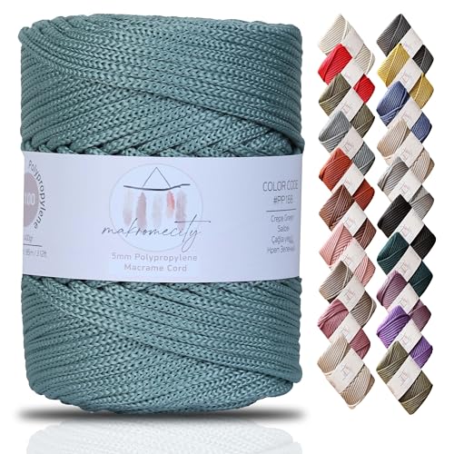 Cordon macramé 5mm x 94m vert crêpe pour crochet et tapis
