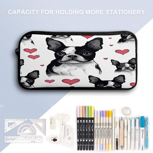 Printed Backpack With Lunch Pack Storage Box Case Boston Terrier Heart Dog 3pcs Lightweight Travel Backpack4