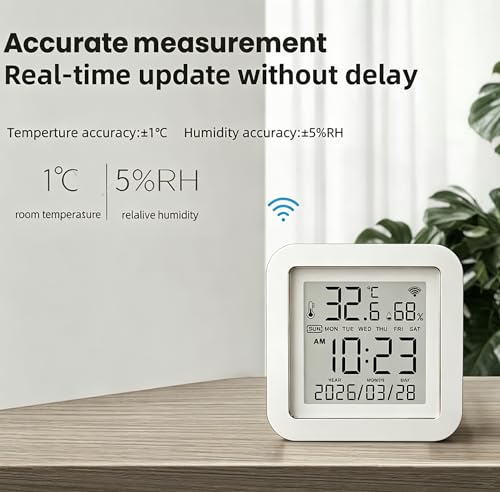 Image of Smart WiFi Temperature Humidity Monitor: TUYA Wireless Temperature Humidity Sensor with APP Notification Alerts, WiFi Thermometer Hygrometer for Home Pet Garage,Compatible with Alexa
