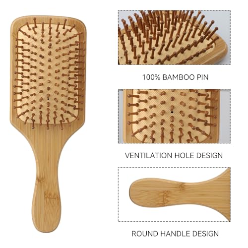 Haarbürste Bambus-Haarbürste für Locken, Quadratische Holz-Kämmung, Anti-Frizz, Entwirren und Verbesserung der Haartextur, geeignet für Männer, Frauen und Kinder