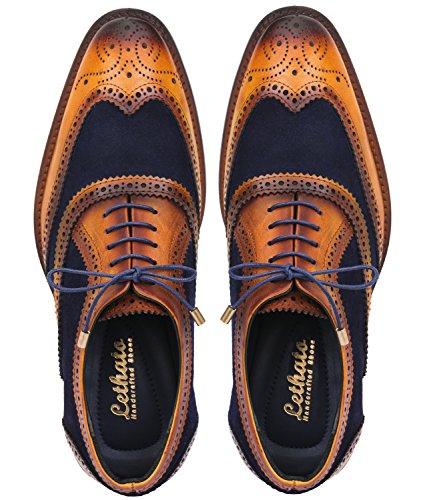 Lethato Wingtip Brogue Oxford Handcrafted Men's Genuine Leather Lace Up Dress Shoes (8.5-9 US, Navy Blue) , Navy Blue , 8.5 - 9 US - Thumbnail 6
