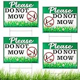 cobee Paquete de 4 letreros de doble cara con texto en inglés 'Please Do Not Mow', 12 x 9 pulgadas con estaca de metal H, plástico corrugado, no cortar, letreros de jardín para patio al aire libre