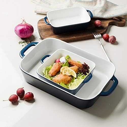 Sweejar Ceramic Bakeware Set, Rectangular Baking Dish for Cooking, Kitchen, Cake Dinner, Banquet and Daily Use, Casserole Dishes for Oven Porcelain Baking Pans (Navy) - Thumbnail 5