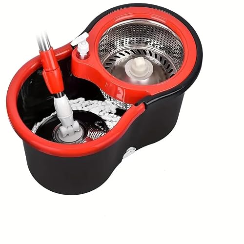 Spin Mop Bucket System, 360 Spin Mop & Bucket Floor Cleaning Stainless Steel Mop Bucket with 61" Extended Handle for Living Room, Bedroom, Kitchen, Office Black