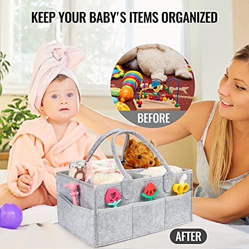 MTOUOCK Baby Diaper Caddy Organizer, Nursery Storage Bin for Boys and Girls, Large Diaper Organizers for Changing Table and Car, Newborn Baby Caddy Diaper Holder (Gray) - Thumbnail 6