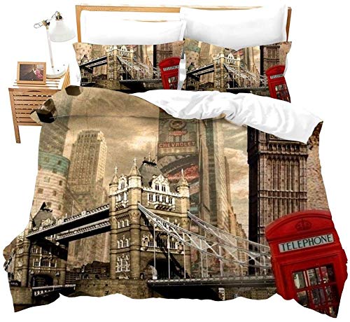 Parure de lit double London Bridge en microfibre douce avec housse de couette
