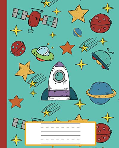 Primary Composition Notebook: Primary Story Lined Pre K Wide Ruled Book for Kids | Dotted Midline with Picture space | Handwriting Lines for Practice Grades K-2 and Kindergarten | Space Planets Themed