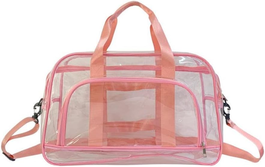 Sport Gym Yoga Dance Large Clear Travel Duffle Bag for Women Girls Weekender Overnight Duffel Bag (Black)