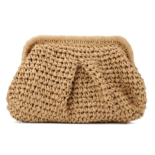 Emprier Straw Clutch Purses for Women Cloud Dumpling Pouch Straw Crossbody Shoulder Handbag Summer Beach Woven Bag