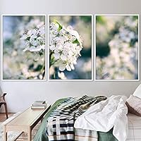 3 Piece Framed Canvas Wall Art White Blossom and Colorful Bouquet Canvas Prints Home Artwork Decoration for Living Room,Bedroom - 16