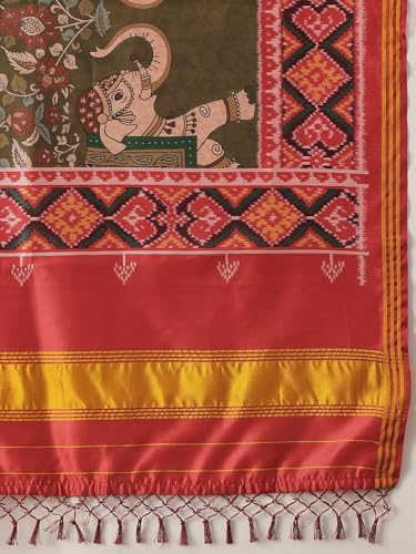 Image of Kalamkari Patola Dupatta Digital Printed With Handmade Tassels
