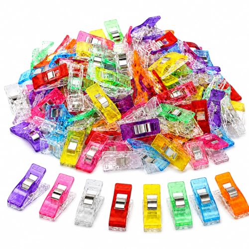 100 PCS Sewing Clips Colorful Fabric Clips for Sewing and Quilting Plastic Quilt Clips with Metal Spring for Binding Crafts DIY Projects and Sewing Supplies