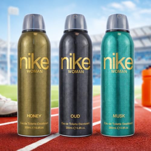 Image of Nike Woman Deodorant Spray Pack of 3 - Honey, Oud & Musk Long Lasting Fragrance Body Spray for Women | 24H Freshness | 200ml Each