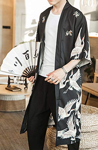 Hotmiss Mens Kimono Cardigan Open Front Cloak Yukata Outwear Long Bathrobe Tops3