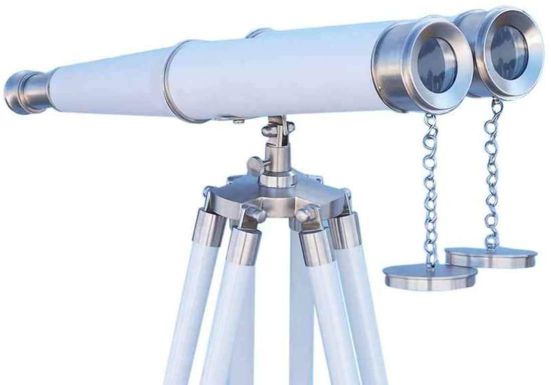 Photo 1 of *****TRIPOD STAND ONLY, MISSING BINOCULARS****
SUGRA ART 62 Inches Floor Standing Admirals Solid Brass Nickel Binocular, Fully Functional Nautical Home Decor Binoculars for Adults with Wooden Tripod Stand (White)