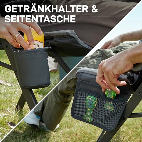 EVER ADVANCED Campingstuhl Faltbar Rückenverstellbar in 4 Positionen bis 150 KG Klappstuhl 6cm Dicke Gepolstert mit Seitentasche Getränkhalter Gartenstuhl Hohe Lehne Angelstuhl für Camp Garten Balkon
