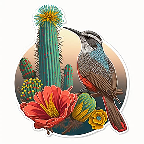 Image of Yoonek Graphics Arizona Pride: Cactus Wren and Saguaro Cactus Blossom Decal Sticker 1532Full Color4