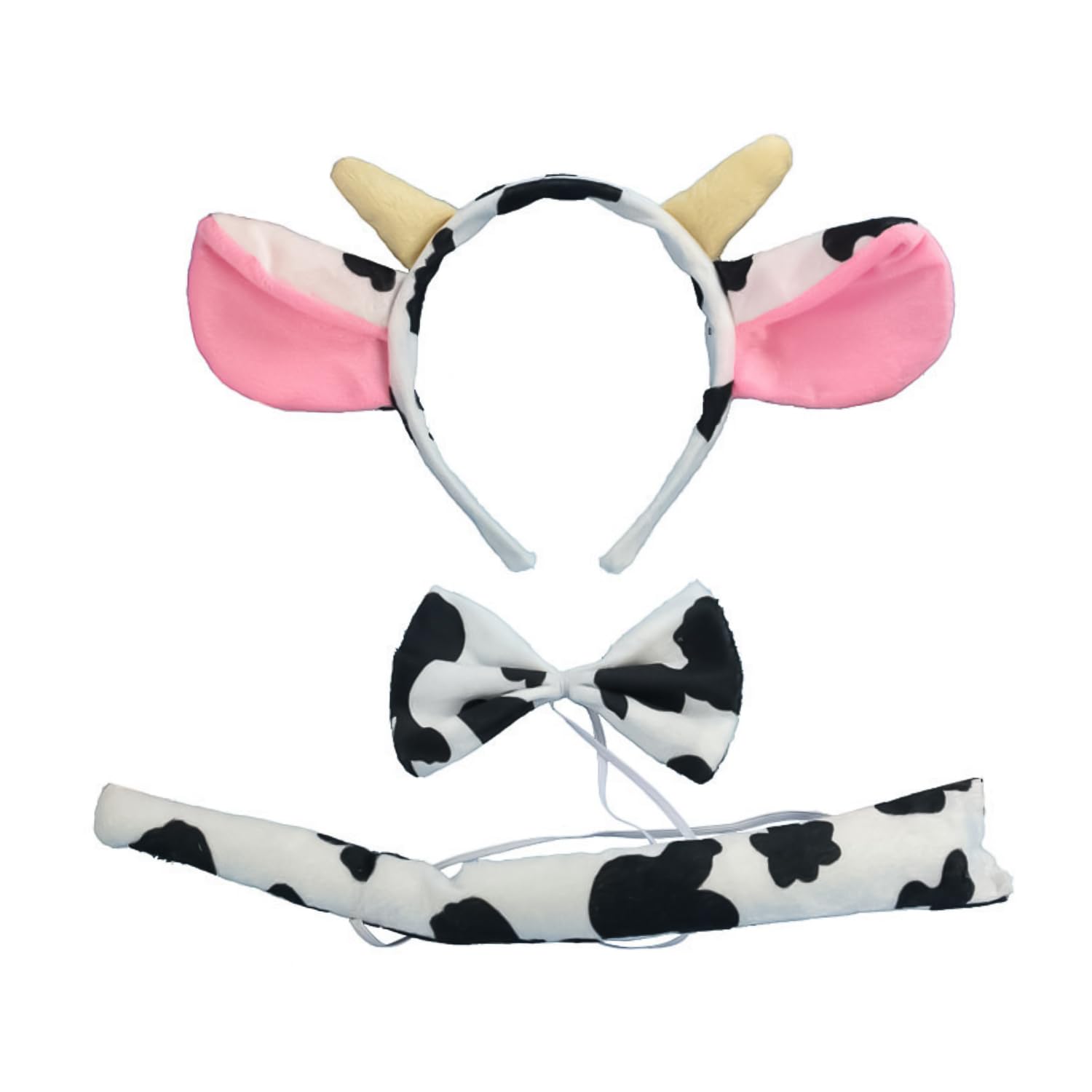 JNAWA 3 Pieces Cow Costume Set Cute Cow Headband Bow Tie Tail Cartoon Animals Party Supplies Cow Clothing Fancy Dress for Boy Girl Cosplay Party Halloween