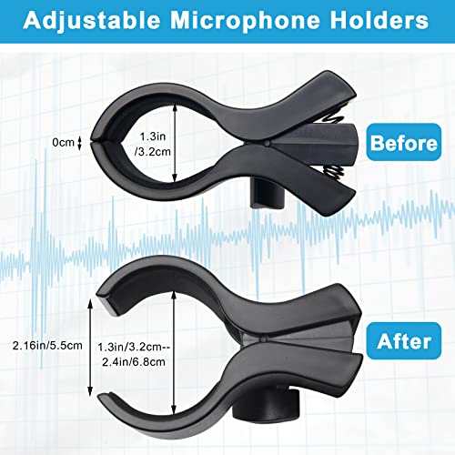 Adjustable Microphone Holder Clip, 1 Pcs Plastic Spring Mic Clip, Microphone Stand Outer Diameter Between 32Mm To 60Mm With 1Pcs 5/8" To 3/8" Screw Adapter, Black (Black-1Pcs) #TOP2