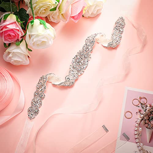 Geyoga Bridal Belt Wedding Dress Rhinestone Wedding Sash for Bride Dress Gowns Crystal Belt with White Organza(Charming Style)4