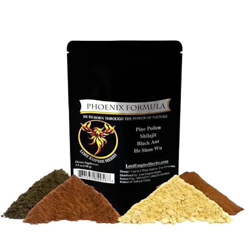 Phoenix Rejuvenation Formula (Powdered ~ 100g) - Proprietary Blend of 4 Top Natural Health Herbs Pine Pollen, He Shou Wu, Ant, and Shilajit