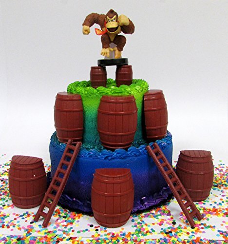 Cake Topper Video Game Icon Donkey Kong Birthday Set Featuring Donkey Kong Figures and Decorative Themed Accessories