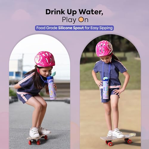 Image of Go24 pexpo Sporty ISI Certified Stainless Steel Water Bottle For School Kids - 700ml (Pack Of 2) | 6+ Years | Sipper Cap | Leakproof & BPA Free | Picnic, Travel, Sport - Purple Mermaid UV Print