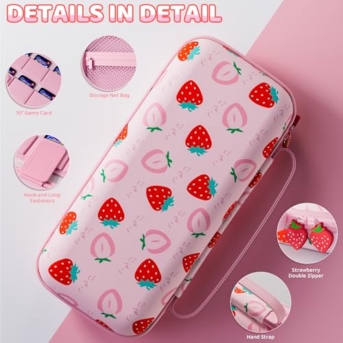 Image of PAWDIARY for Nintendo Switch 2(2025) Pink Carrying Case Protector, Girly Strawberry Switch 2 Travel Bag with 10 Game Card Slots, Adjustable Shoulder Strap, Cute Large Capacity Accessories Storage