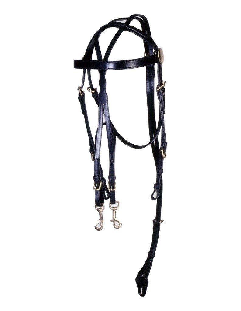Tough 1 Leather Driving Harness Training Bridle