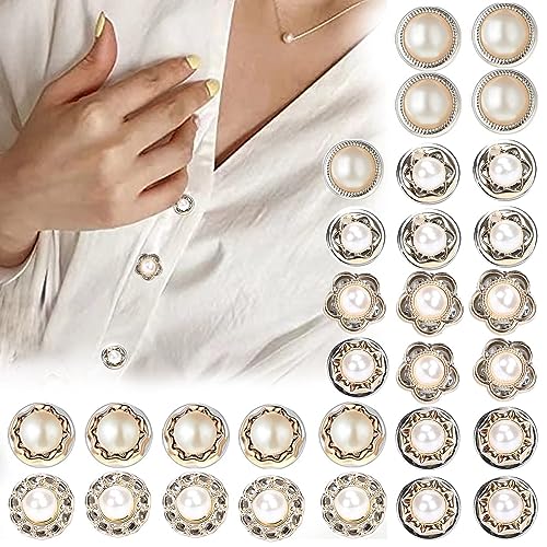 ZUMIE 6 Styles Women Shirt Brooch Buttons Cover up Button Pearl Safety Brooch Pins Button for Clothing Dress Supplies Clothing Bags Accessories Supplies DIY Crafts (30 pcs)