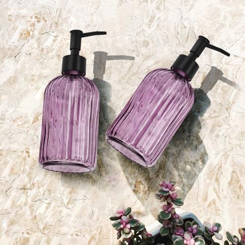 Glass Soap Dispenser with Plastic Pump, Hand Soap Dispenser for Hand Wash, Lotion Dispenser for Dishwashing Liquid, Lotion Shower Gel (Striped Purple) by Ulable - Image 6