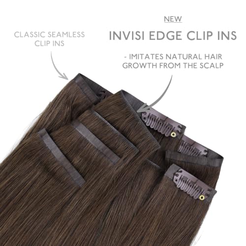Image of WENNALIFE Invisible Edge Seamless Clip in Hair Extensions Real Human Hair | 14'' 130g 9pcs Chocolate Brown. Ultra-Thin PU Weft, Easy, Comfortable Clip in Luxury Remy Hair Extensions
