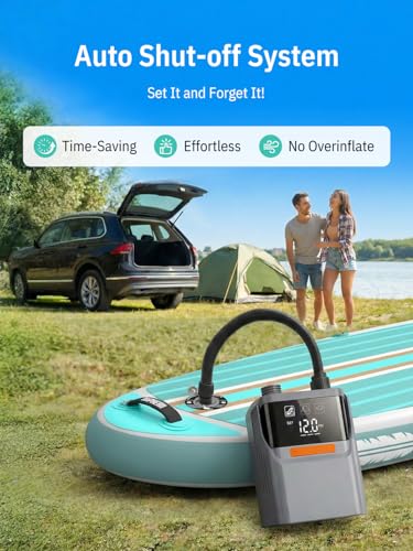 Image of niphean Paddle Board Electric Pump with Battery 50PSI Rechargeable Air Pump | Dual Stage Auto Inflation & off, 12V DC Car Connector Portable SUP Pump for Stand Up Paddle Board, Kayak, Tents and Tires