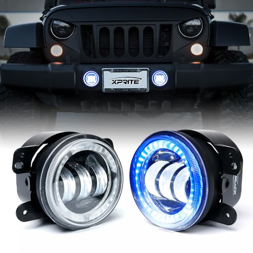 Image of 4 Inch 60W LED Fog Light w /Blue Halo DRL Compatible with 07-18 Jeep JK JKU