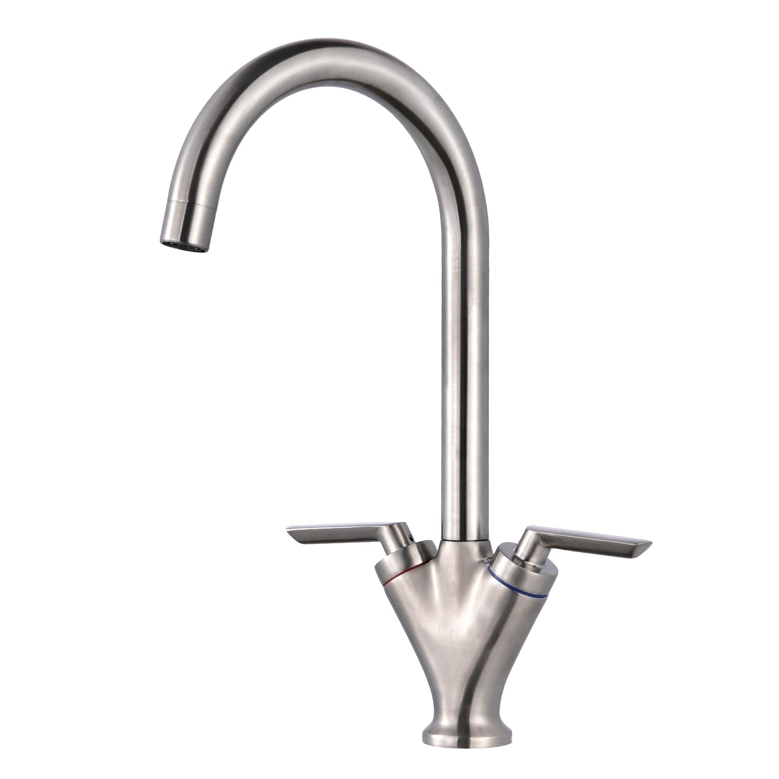 Brushed Nickel Kitchen Tap Dual Lever Hapilife Vintage Kitchen Mixer Taps 1 Hole with 360 Swivel Spout Monobloc Sink Taps Mixer Faucet Brushed Steel