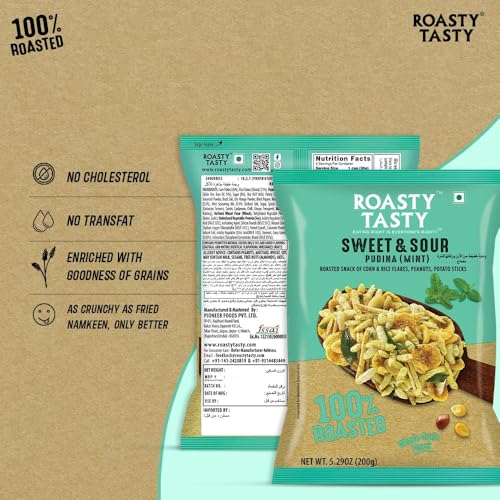 Image of Roasty Tasty Roasted Sweet & Sour Mixture | Pudina | Best Indian Tea Snack | Chivda | Namkeen Snacks | Healthy Snacks | Diet Chiwda | Roasted Namkeen | Guilt Free | 200g