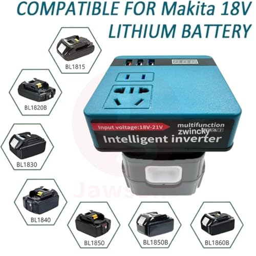 Image of Intelligent Inverter: 18-21V DC to 220V AC, 220W max, Dual USB, Universal Socket, Overload Protection. Compact, Ideal for 18V Tool Batteries, Outdoor & Emergency use.​