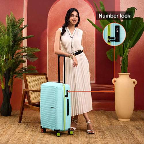 Image of Nasher Miles Cairo Hard-Sided Polypropylene Check-in Luggage 24 inch | 65cm | 8 Wheels Medium Trolley Bag for Travel | Suitcase (Pastel Green & Neon)