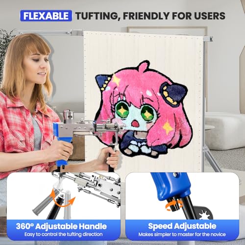 Image of BESGEER Rug Tufting Gun Starter Kit with Metal Frame with Carpet Trimmer - Rug Tufting Gun Kit with Carpet Trimmer Kit with Tufting Frame, 2 in 1 Cut & Loop Pile Carpet Gun& Carving Clippers(Blue)