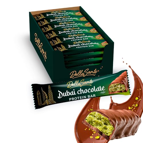 DellaSante – Protein Riegel Pistazie in Milchschokolade, 24x45g, Eiweißriegel für Sport & Fitness, Ohne Palmöl, Kadayif-Crunch Protein Bar